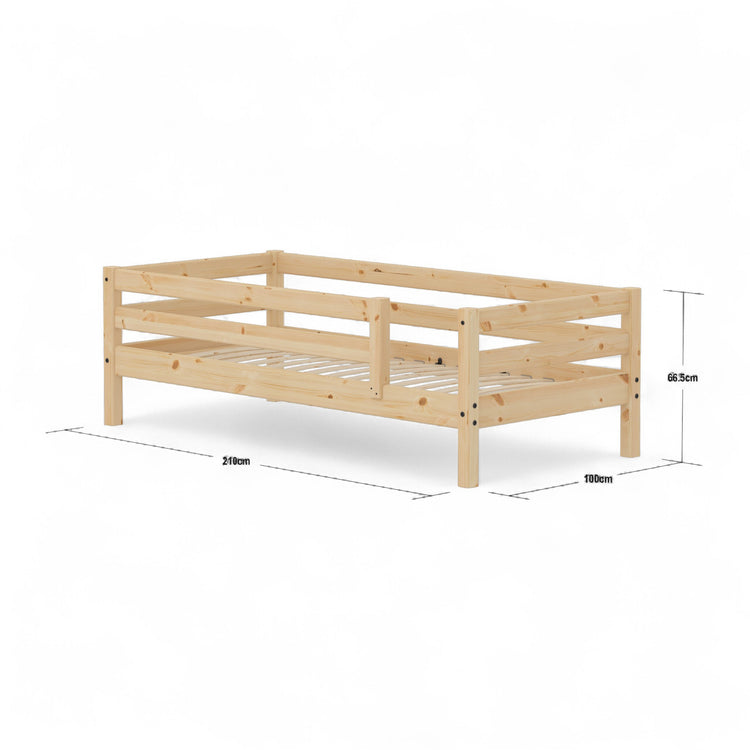 Flexa. Single Bed with Safety Rails, 90x200 cm, Pine