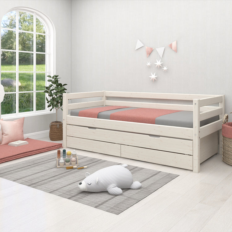 Flexa. Classic bed with trundle pullout bed - 210cm - White washed