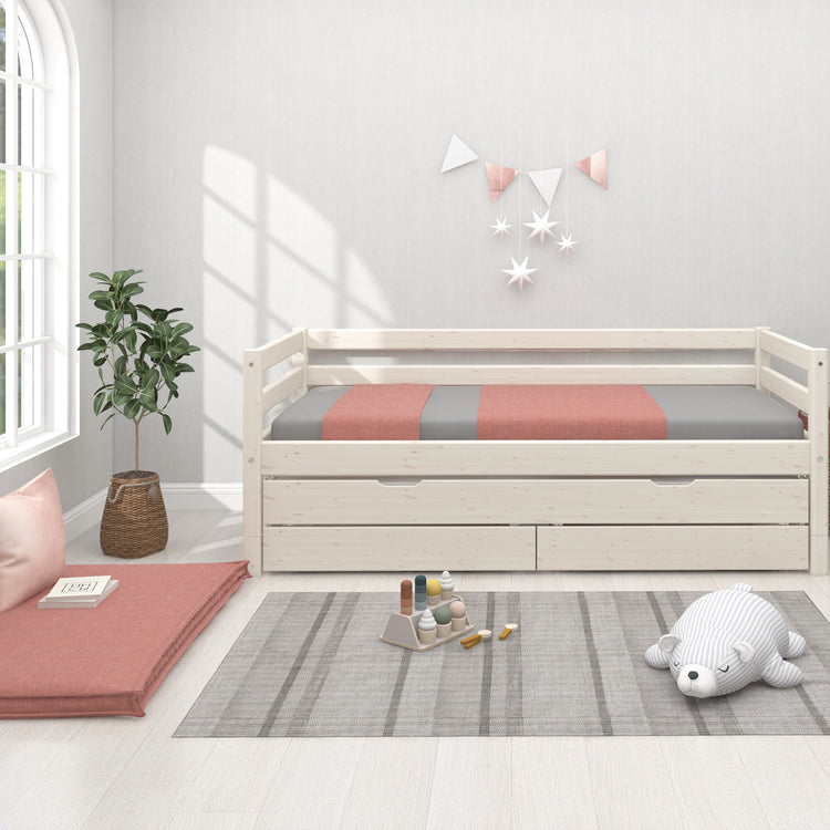 Flexa. Classic bed with trundle pullout bed - 210cm - White washed