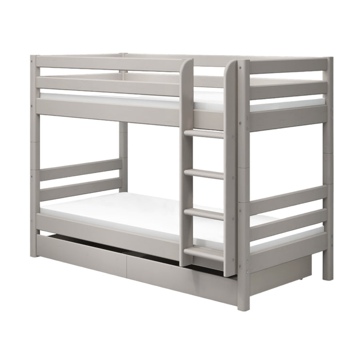 Flexa. Classic bunk bed with straight ladder and two drawers -210cm - Grey washed