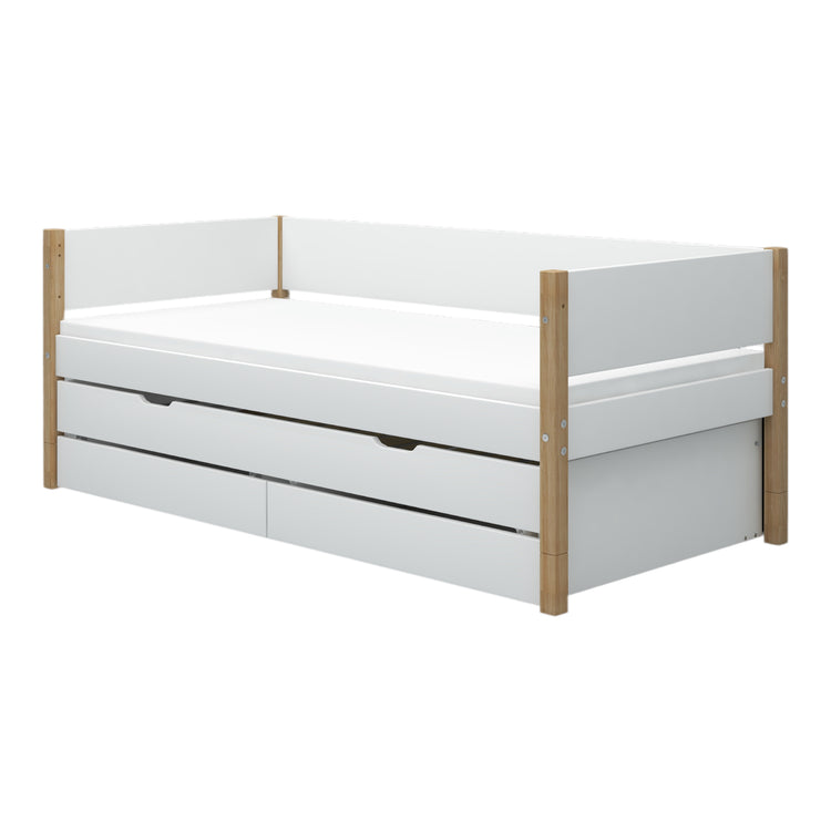 Flexa. White bed with trundle pullout bed - 210cm - White / Oak