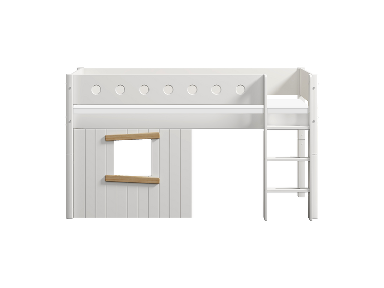 Flexa. Mid sleeper WHITE 200x90 Str. ladder & Tree hut White window