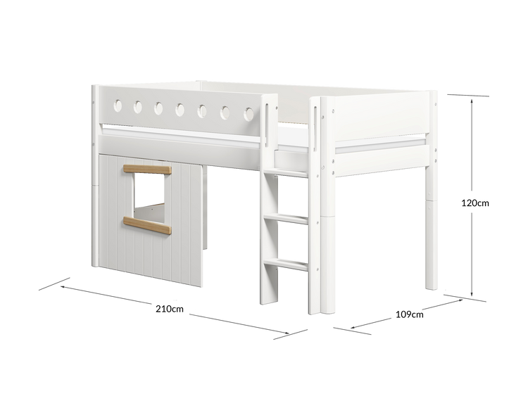 Flexa. Mid sleeper WHITE 200x90 Str. ladder & Tree hut White window