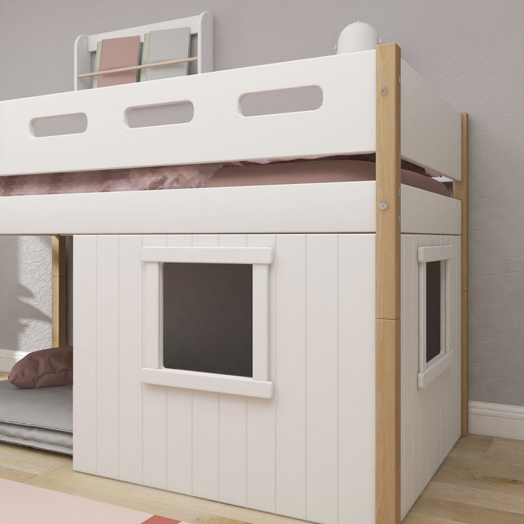 Flexa. Nor mid-high bed with straight ladder and treehouse bed Fronts - 210cm - White / Oak