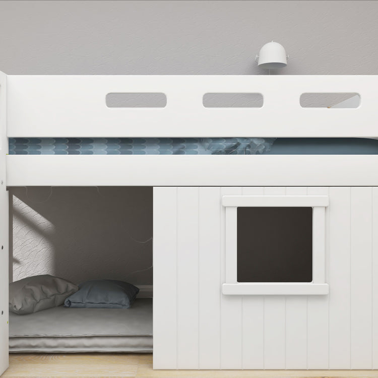 Flexa. Nor mid-high bed with straight ladder and treehouse bed Fronts - 210cm - White / Oak
