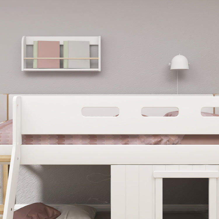 Flexa. Nor mid-high bed with slanting ladder and treehouse bed Fronts - 210cm - White / Oak