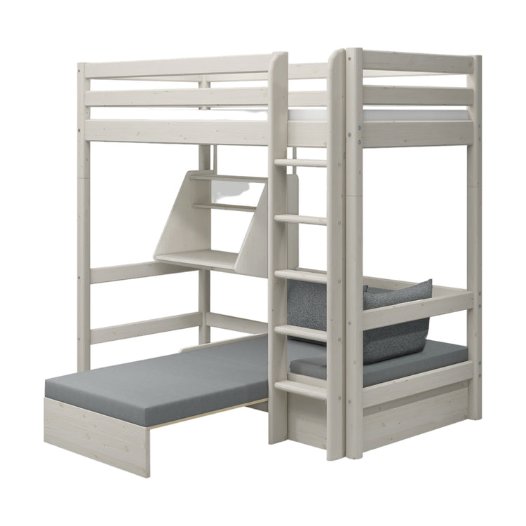 Flexa. Classic high bed with casa module and straight ladder - 210cm - White washed