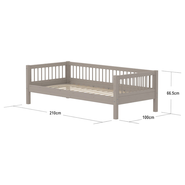 Flexa. Single Bed with Safety Rail, 90x200 cm, Grey