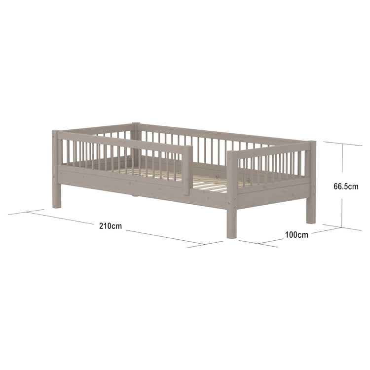 Flexa. Single Bed with Safety Rails, 90x200 cm, Grey
