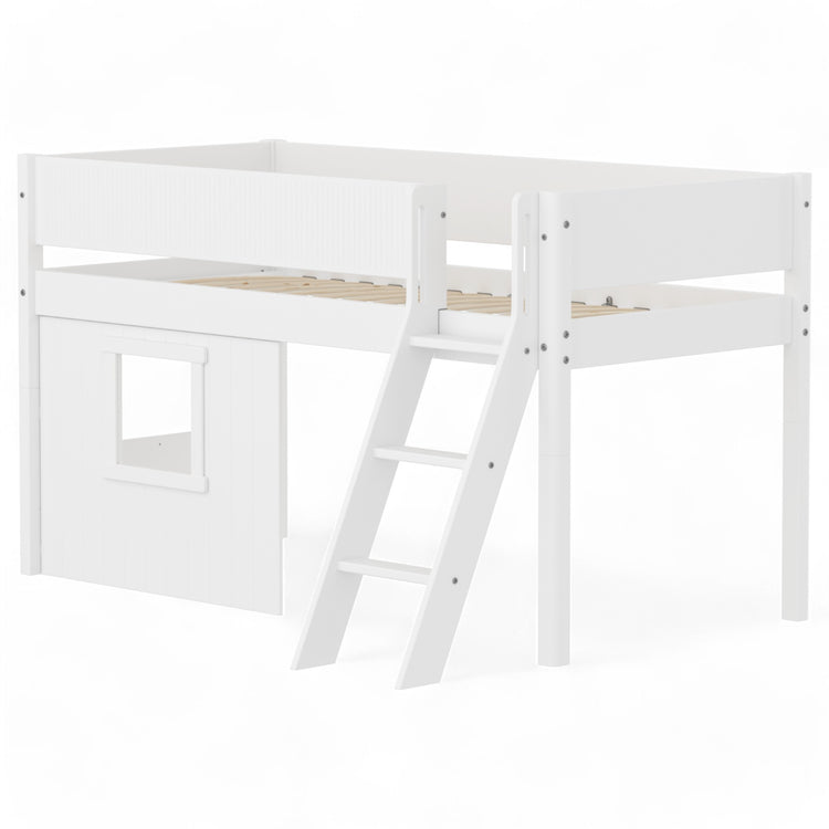 Flexa. Mid sleeper WHITE Grooves Sl. ladder & Tree hut Wht window