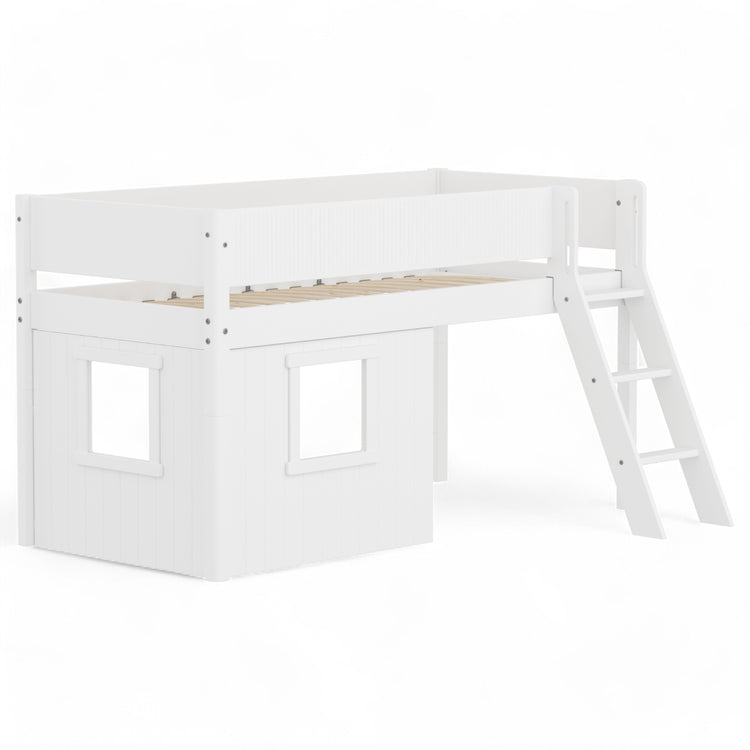 Flexa. Mid sleeper WHITE Grooves Sl. ladder & Tree hut Wht window