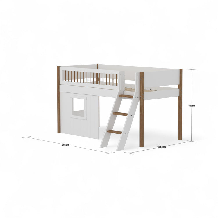 Flexa. Mid sleeper NOR Crossbars Sl. ladder & Tree hut Wht window