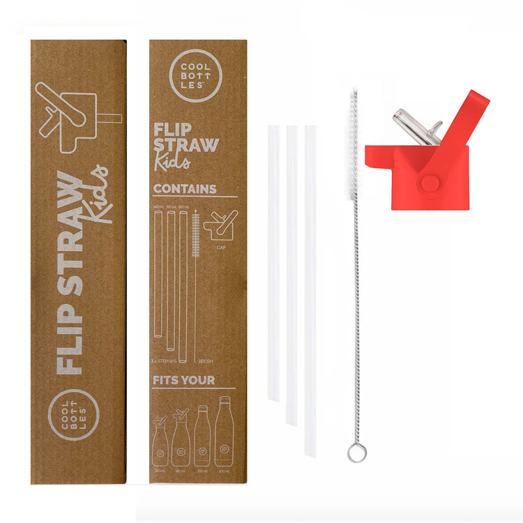 COOL BOTTLES. Kids Cap - Flip Straw - 260ml / 350ml / 500ml Pink-Red