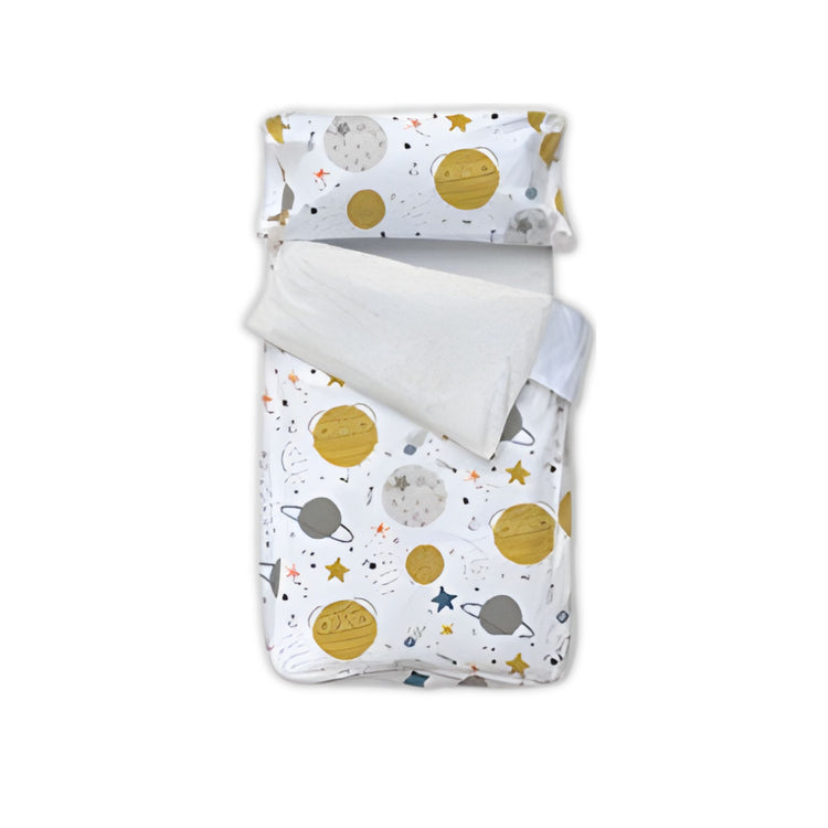 COZYKIDS. Zip-up duvet cover + fitted sheet set Space 90x200