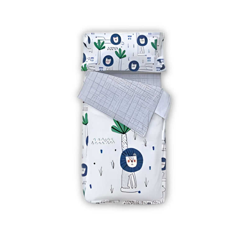 COZYKIDS. Zip-up duvet cover + fitted sheet set Lion 90x200