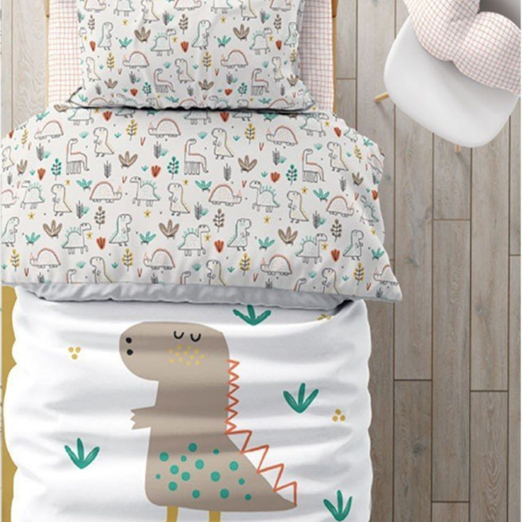 COZYKIDS. Σετ κλινοσκέπασμα + σεντόνι με λάστιχο (ενωμένα με φερμουάρ) Δεινόσαυρος 70x140