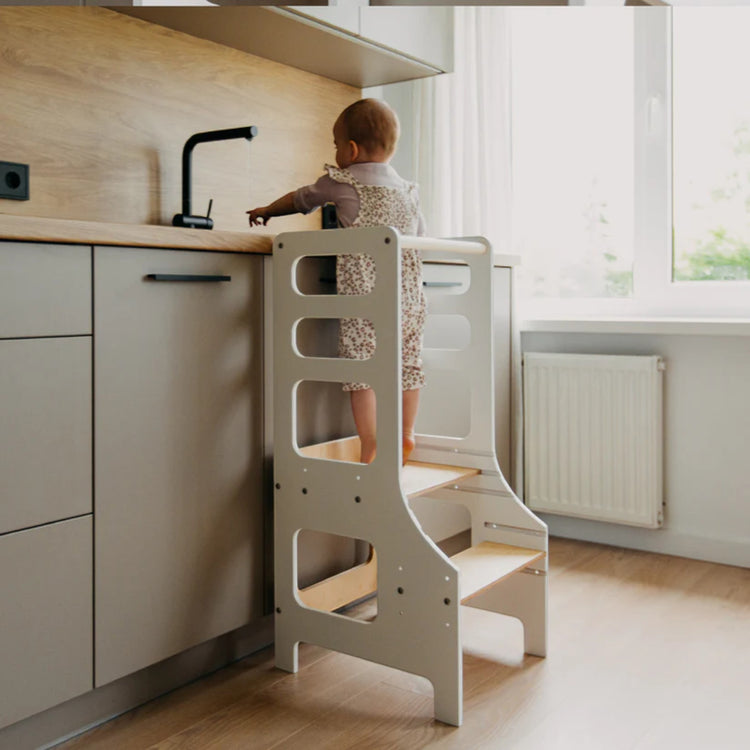 Duck Woodworks. Adjustable height kitchen tower - white