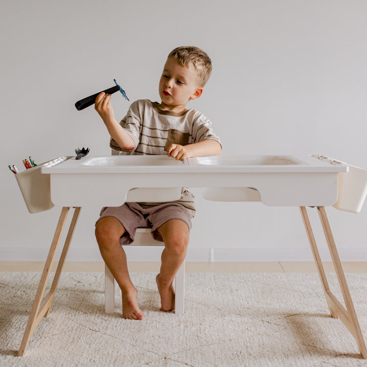 Duck Woodworks. Montessori sensory table with 2 boxes white