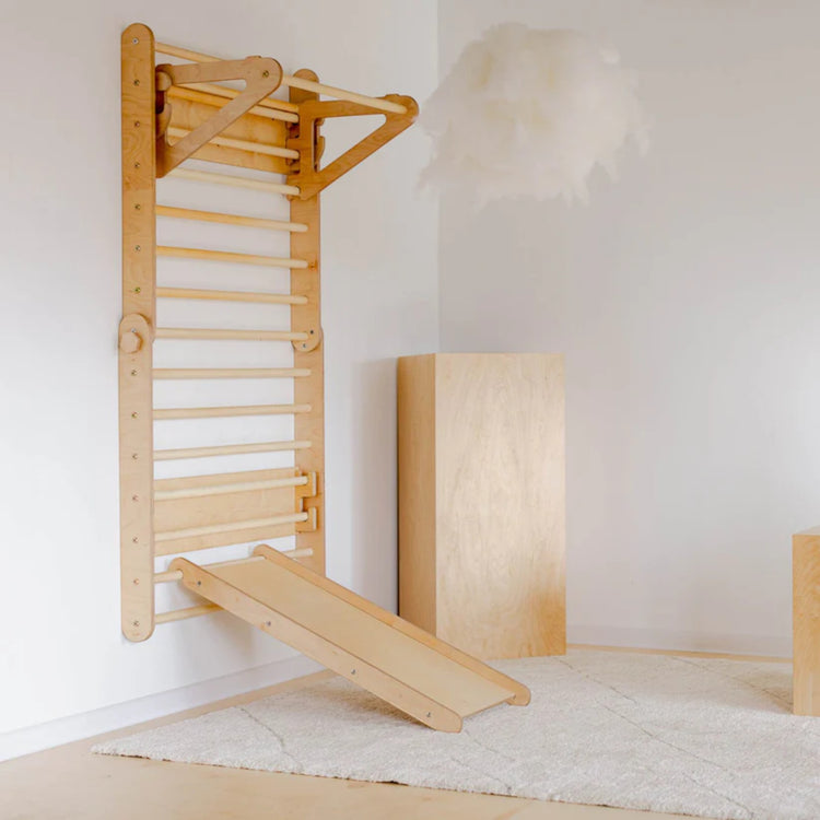 Duck Woodworks. Σετ αναρρίχησης τοίχου - τρίγωνο αναρρίχησης με τσουλήθρα - φυσικό
