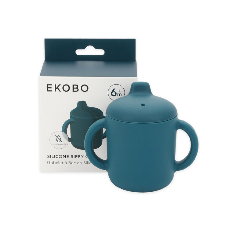 EKOBO. Βρεφικό ποτηράκι με καπάκι σιλικόνης και χερούλια - Blue Abyss