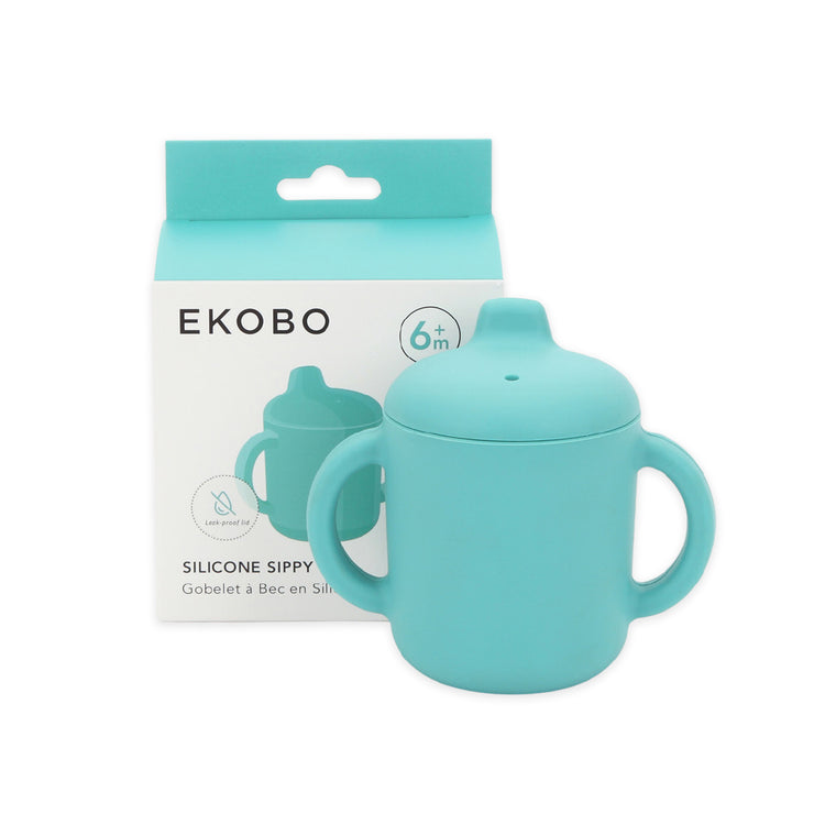 EKOBO. Bambino Silicone Sippy Cup with handles - Lagoon
