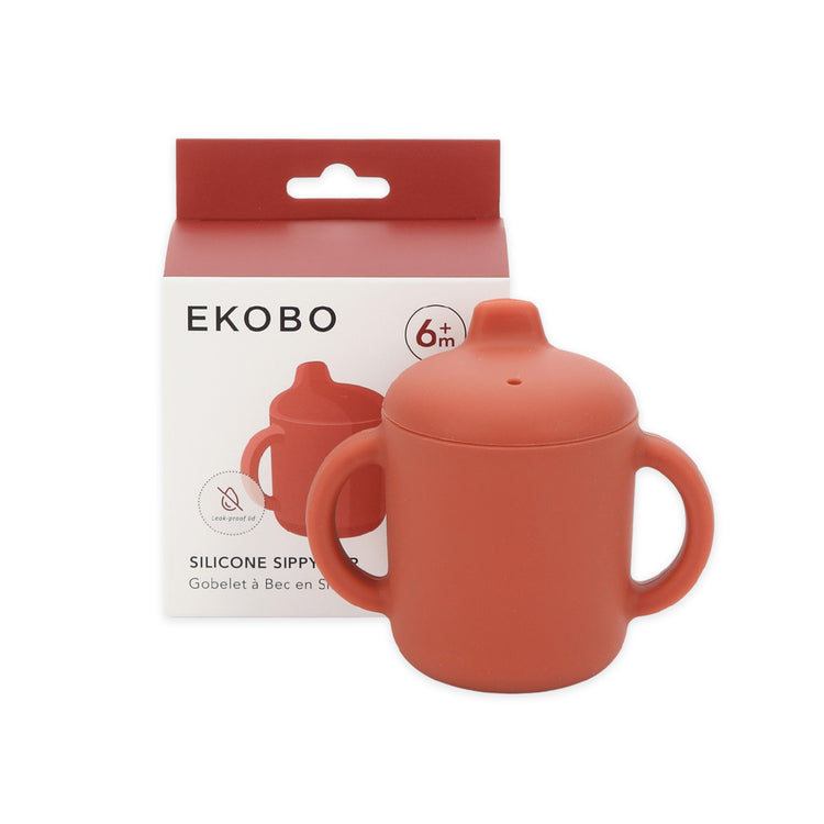 EKOBO. Βρεφικό ποτηράκι με καπάκι σιλικόνης και χερούλια - Terracotta