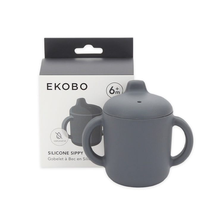 EKOBO. Bambino Silicone Sippy Cup with handles - Storm