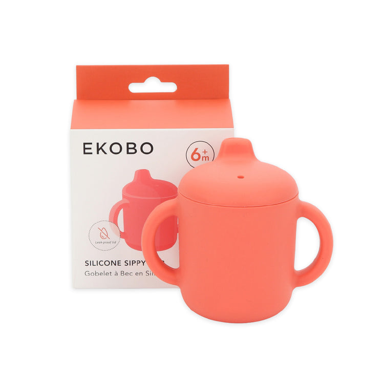 EKOBO. Bambino Silicone Sippy Cup with handles - Coral