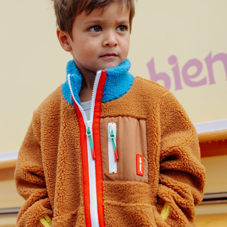 HELLO HOSSY. Fleece Jacket Blue Camel