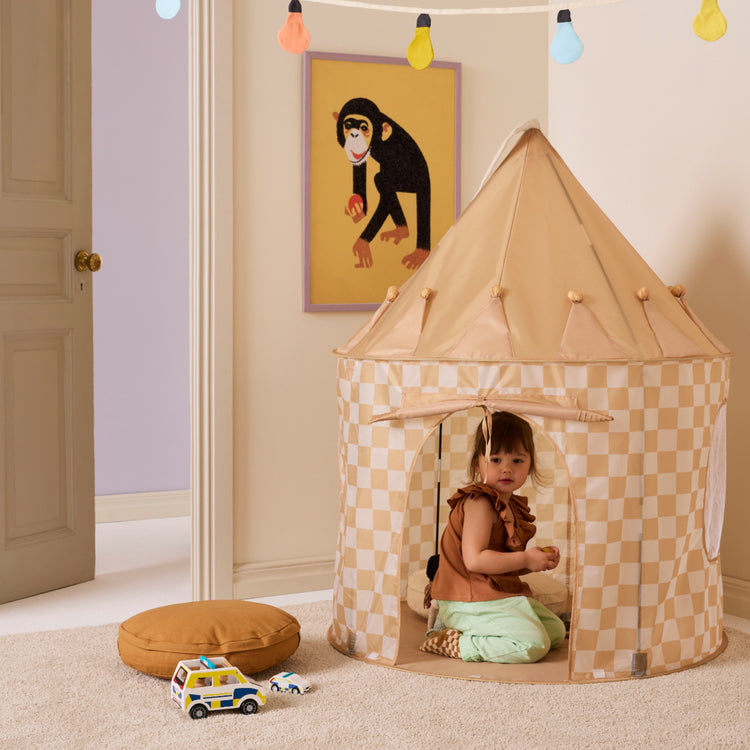 KIDS CONCEPT. Play tent check yellow STAR