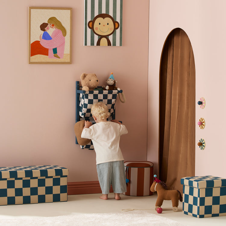 KIDS CONCEPT. Επιτοίχιο υφασμάτινο ράφι αποθήκευσης (πετρόλ-λευκό)