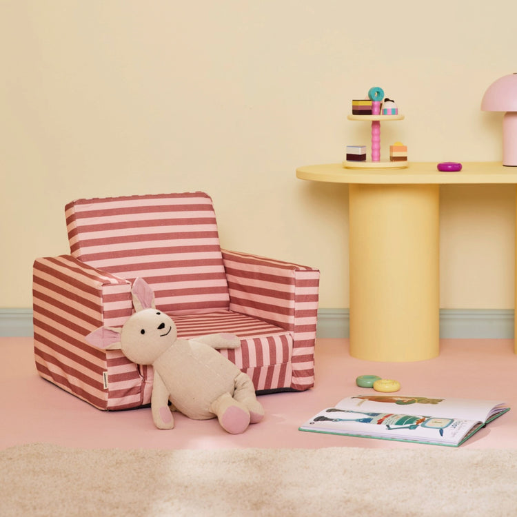 KIDS CONCEPT. Πτυσσόμενη παιδική πολυθρόνα (ριγέ ροζ)