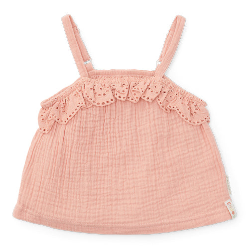 LITTLE DUTCH. Singlet muslin Flower Pink