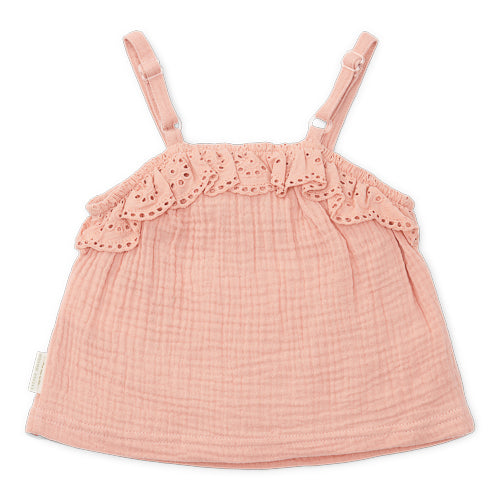 LITTLE DUTCH. Singlet muslin Flower Pink