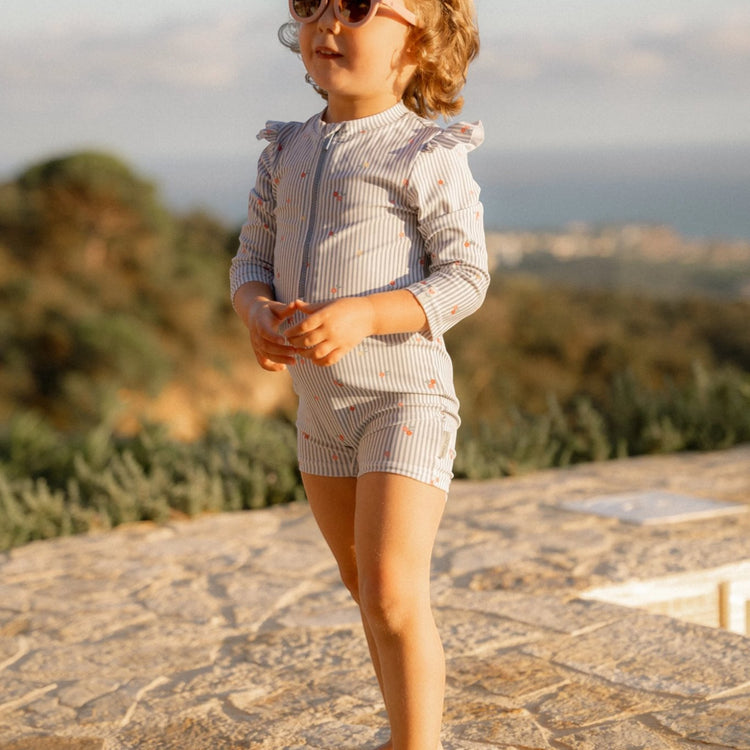 LITTLE DUTCH. Swimsuit long sleeves Sunny Flowers Blue