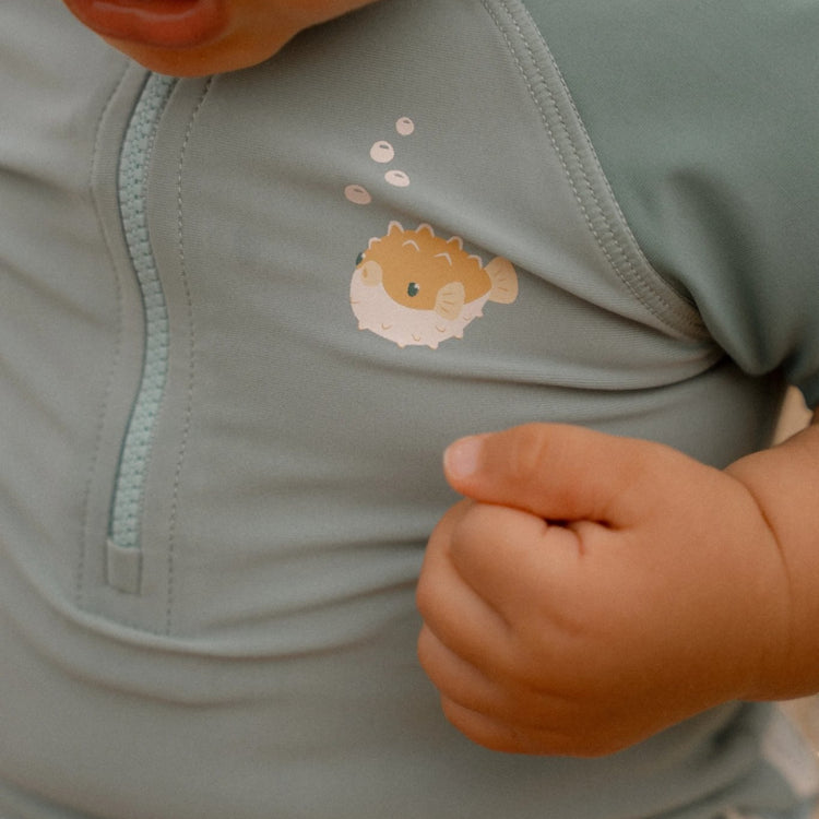 LITTLE DUTCH. Rash guard short sleeves Seashells Surf Blue