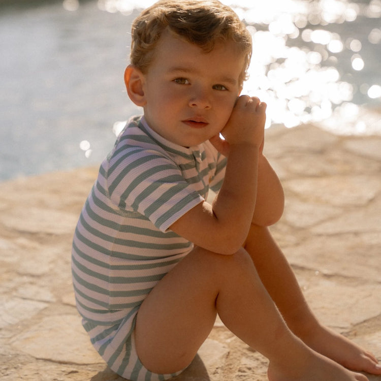 LITTLE DUTCH. Rash guard short sleeves Stripes Surf Blue