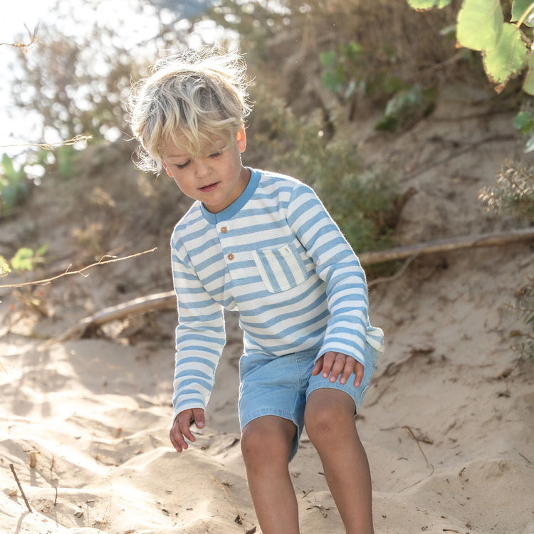 LITTLE DUTCH. T-shirt long sleeves Steel Blue stripe