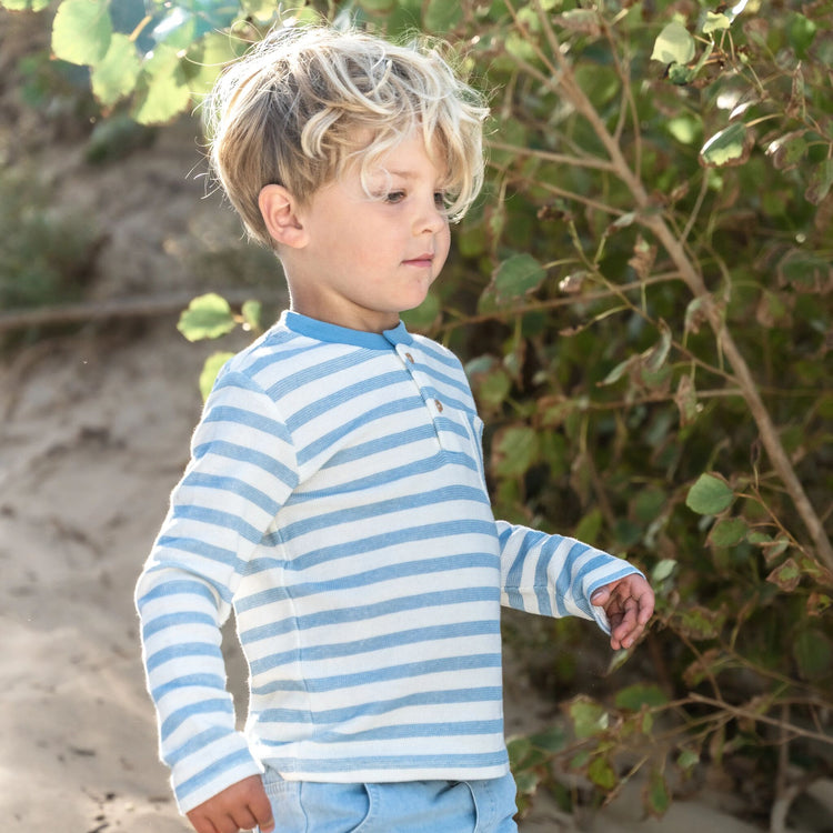 LITTLE DUTCH. T-shirt long sleeves Steel Blue stripe
