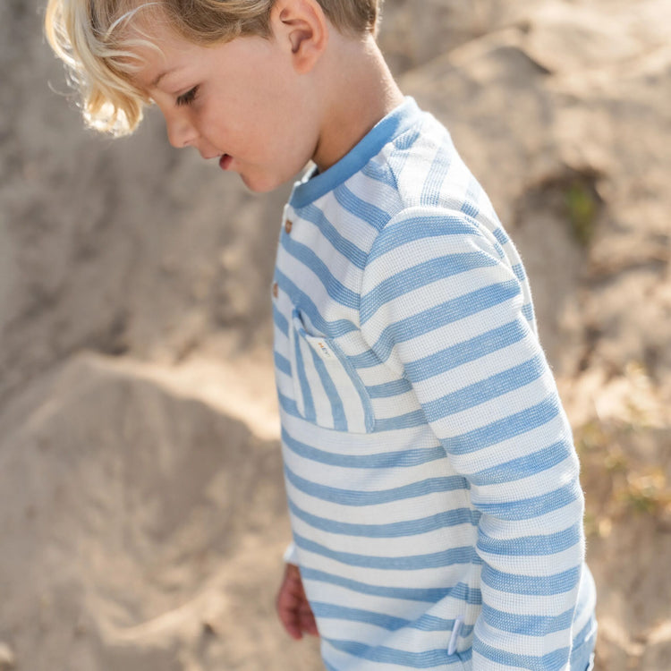 LITTLE DUTCH. T-shirt long sleeves Steel Blue stripe