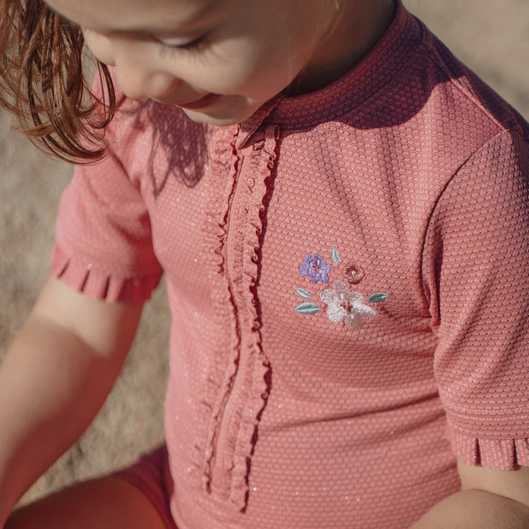 LITTLE DUTCH. Ολόσωμο κοντομάνικο μαγιό Dreamy Pink Sparkle