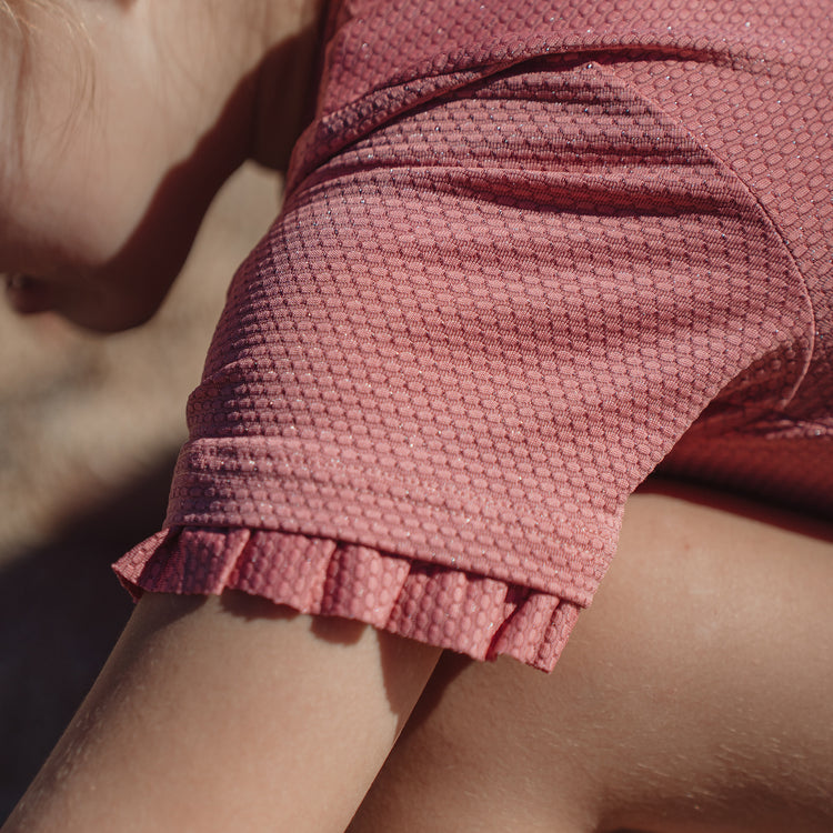 LITTLE DUTCH. Ολόσωμο κοντομάνικο μαγιό Dreamy Pink Sparkle