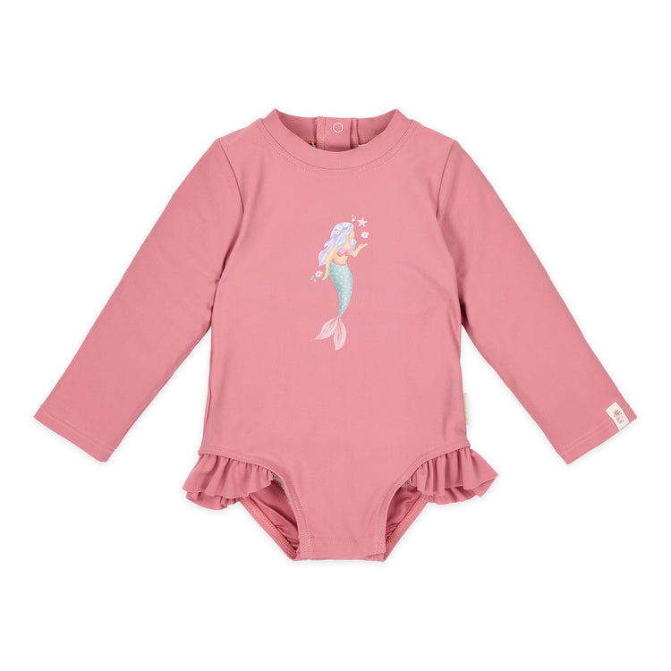 LITTLE DUTCH. Long-Sleeve Swimsuit with Ruffles Dreamy Pink