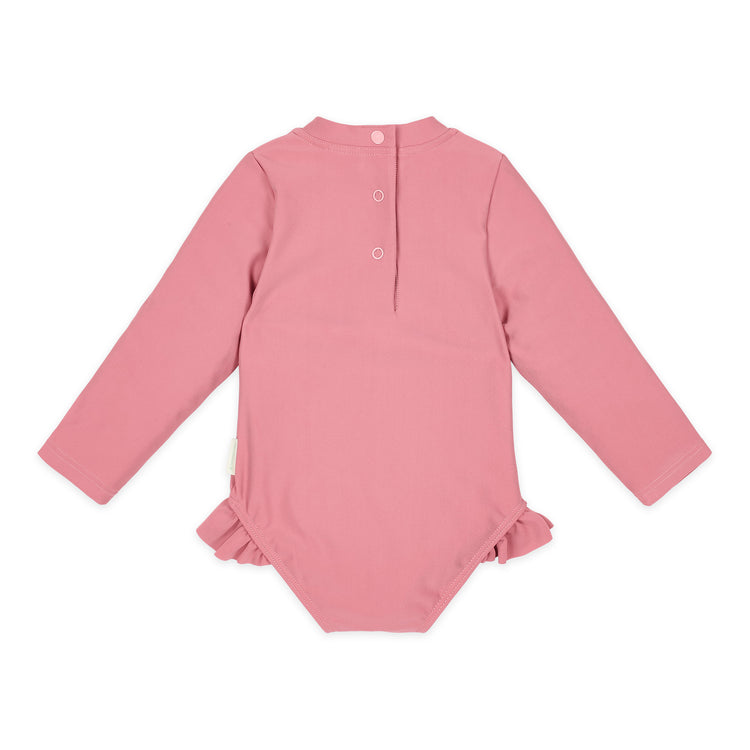 LITTLE DUTCH. Ολόσωμο μακρυμάνικο μαγιό με βολάν Dreamy Pink