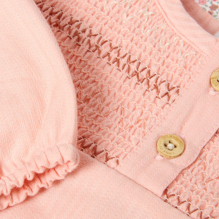 LITTLE DUTCH. Μπλουζάκι μακρυμάνικο με κουμπάκια Blush Pink