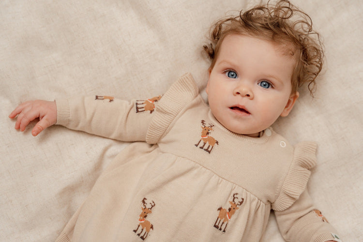 LITTLE DUTCH. Knitted Christmass dress long sleeves ruffles