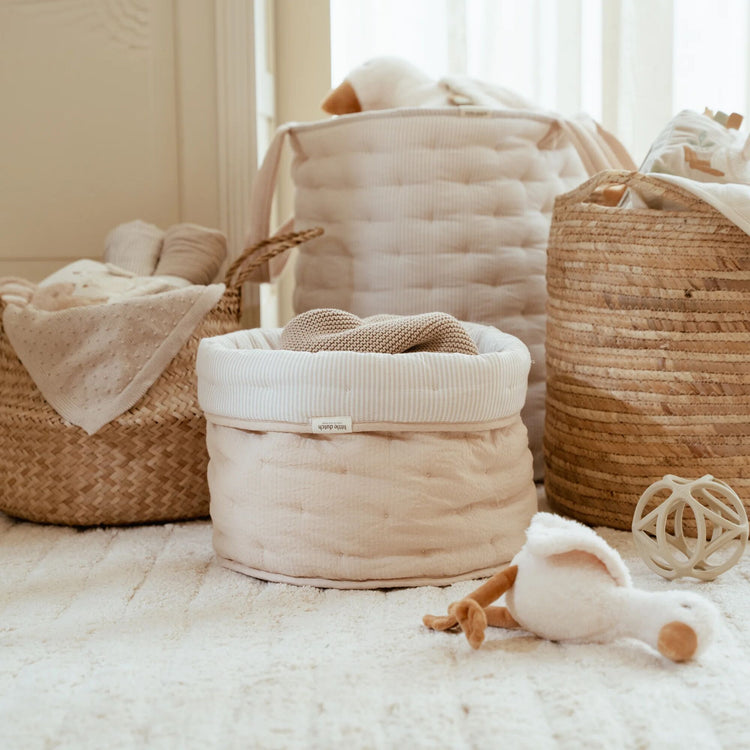 LITTLE DUTCH. Καλάθι αλλαξιέρας καπιτονέ μεγάλο Pure Soft Beige Stripes