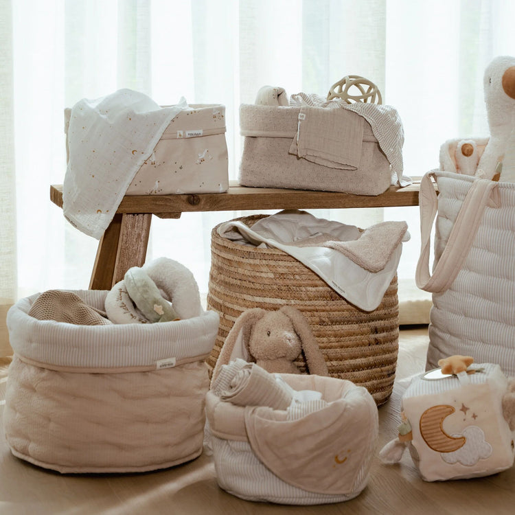 LITTLE DUTCH. Καλάθι αλλαξιέρας καπιτονέ μεγάλο Pure Soft Beige Stripes