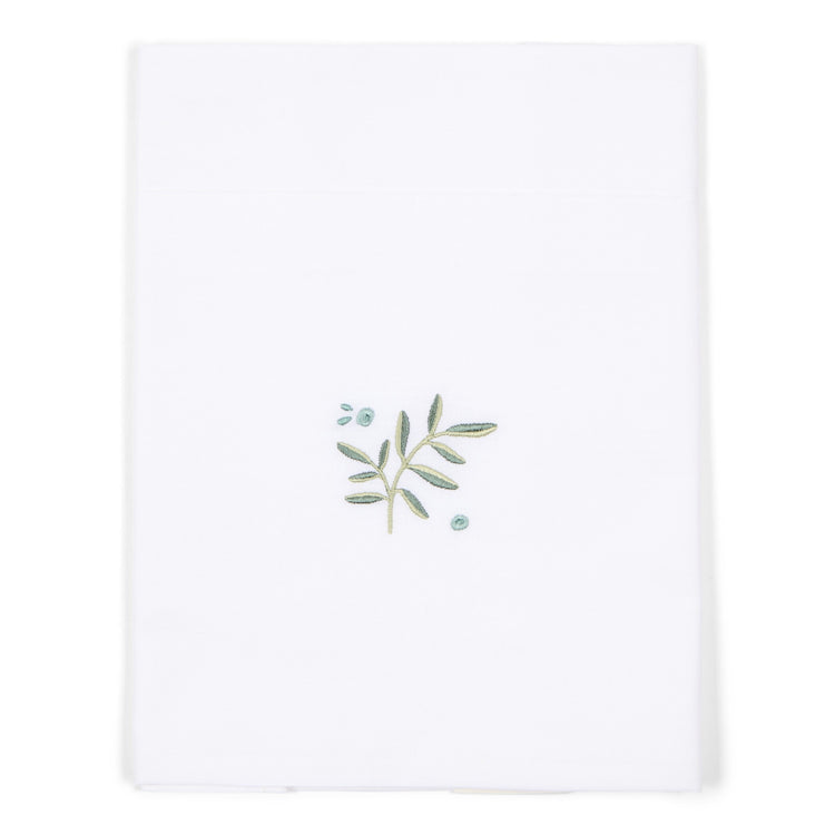 LITTLE DUTCH. Cot sheet embroidered Blueberry Leaves