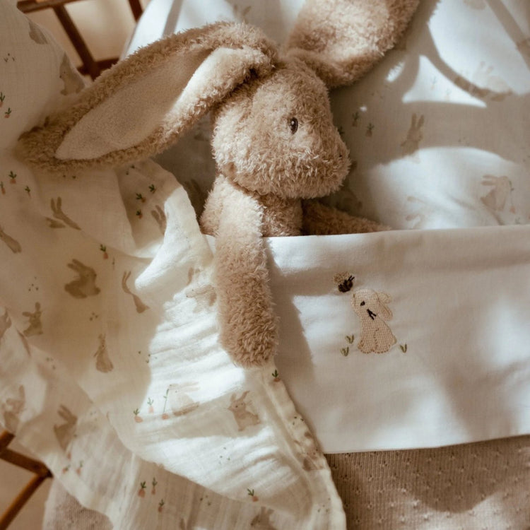 LITTLE DUTCH. Cot sheet embroidered Baby Bunny 110x140 - new